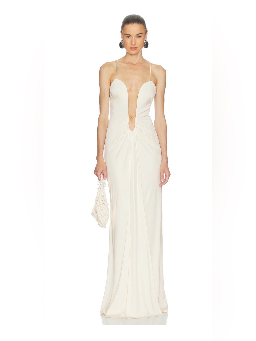 Helsa Plunging Cream Spaghetti-Strap Maxi Dress